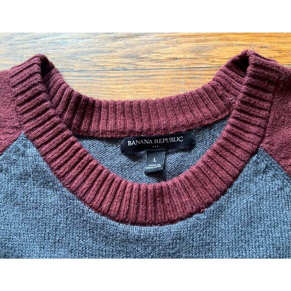 BANANA REPUBLIC Maroon/Grey Knit Pullover Sweater sz L - Picture 3 of 8